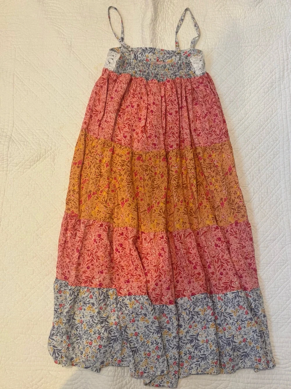 Tiered Floral Maxi Skirt in Pink, Mustard & Blue